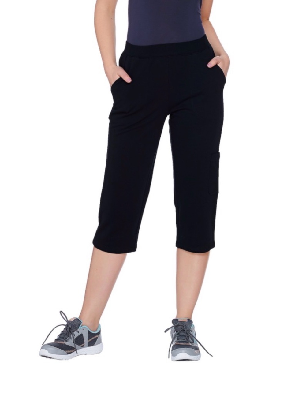 Denim & Co. Active French Terry Cargo Capri Pants Size XS Black